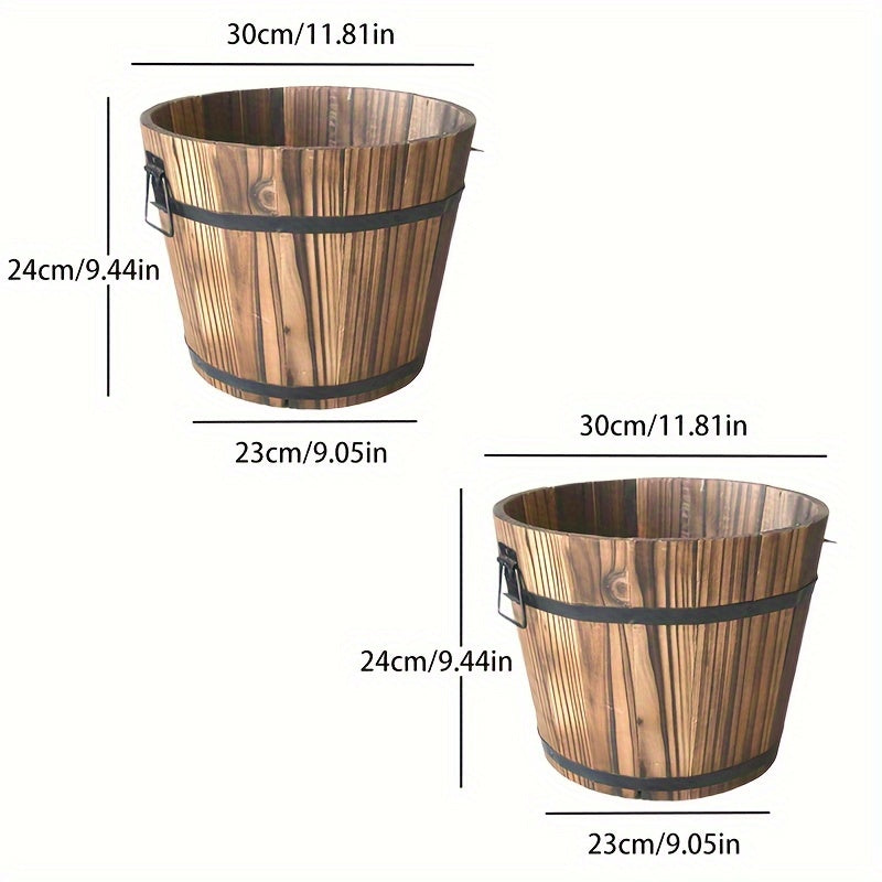 2pc Multi-functional Wooden Garden Bucket 2pc Whiskey Bucket Flowerpot Solid Wood Plant Flower With Water Outlet Multi-functional Indoor\u002Foutdoor Home Garden Ornament Home Storage Bucket Wooden Garden Tool Bucket