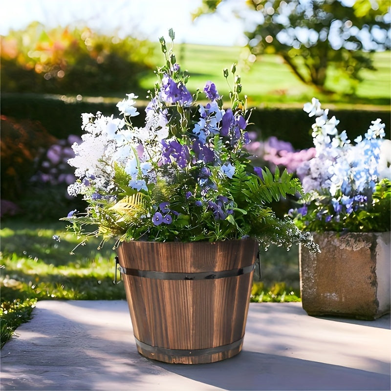 2pc Multi-functional Wooden Garden Bucket 2pc Whiskey Bucket Flowerpot Solid Wood Plant Flower With Water Outlet Multi-functional Indoor\u002Foutdoor Home Garden Ornament Home Storage Bucket Wooden Garden Tool Bucket