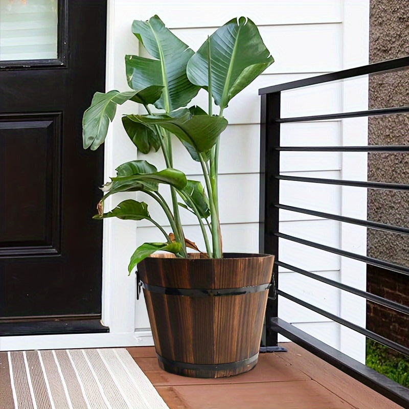 2pc Multi-functional Wooden Garden Bucket 2pc Whiskey Bucket Flowerpot Solid Wood Plant Flower With Water Outlet Multi-functional Indoor\u002Foutdoor Home Garden Ornament Home Storage Bucket Wooden Garden Tool Bucket