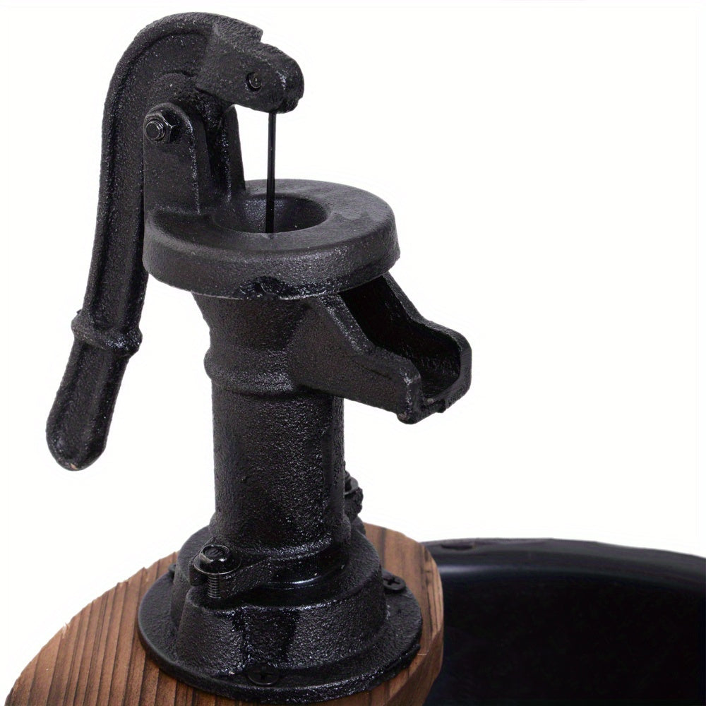 Rustic Wooden Barrel Outdoor Water Fountain with Metal Pump – 23\