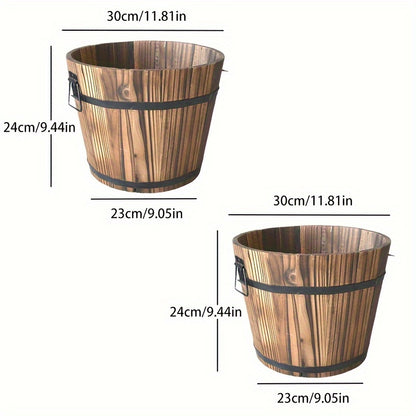 2pc Multi-functional Wooden Garden Bucket 2pc Whiskey Bucket Flowerpot Solid Wood Plant Flower With Water Outlet Multi-functional Indoor\u002Foutdoor Home Garden Ornament Home Storage Bucket Wooden Garden Tool Bucket