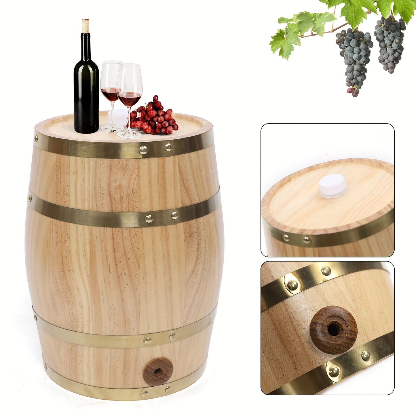 Vertical Wooden Wine Barrel, Pine Wine Barrel 2.64gal, High-Quality, Sturdy, And Durable, Used In Homes, Hotels, Companies, Bars, Kitchens, Tea Rooms, Cabinets, And Restaurants