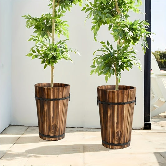 3pcs Vintage Outdoor Planting Planter Barrel Round Log Preservative Vegetable Pot Solid Wood Home Multi-function Decoration Garden Tools Barrel Garden Yard Multi-purpose Wood Planter