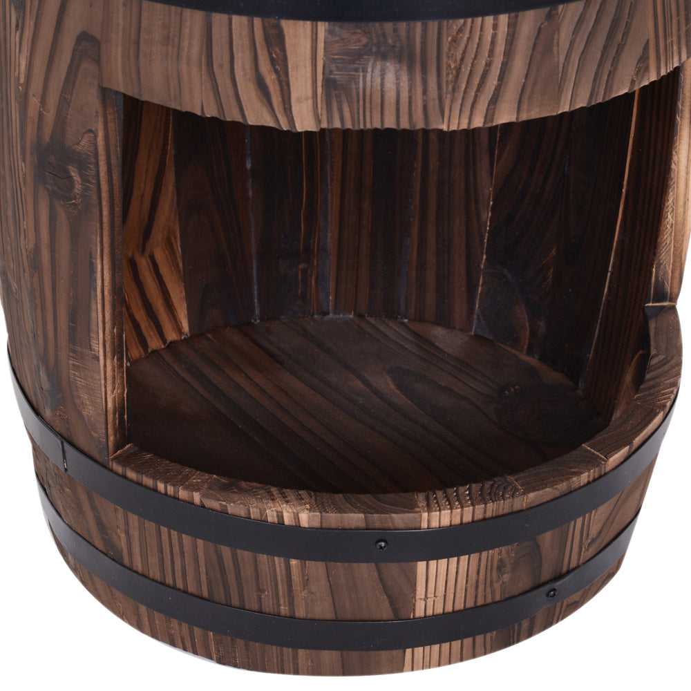 Rustic Wooden Barrel Outdoor Water Fountain with Metal Pump – 23\